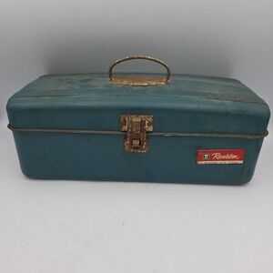 Vintage Revelation Western Auto Stores Metal Tackle Tool Box Ruler Blue